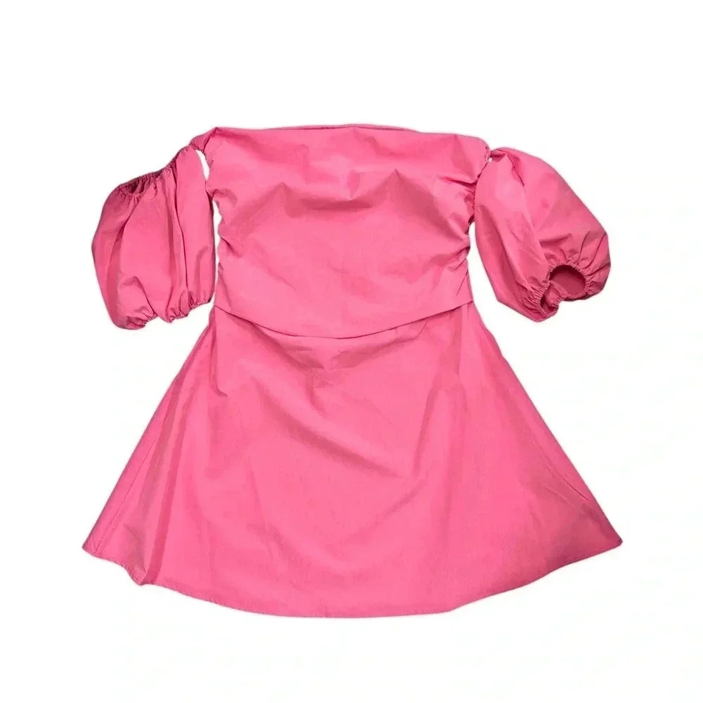 NWT Glam Womens Medium Pink Off‎ Shoulder Puffy Sleeves Dress - Picture 2 of 8